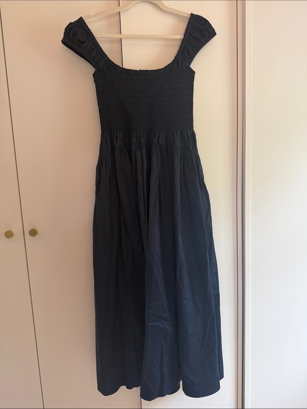 La Ligne Vivian Navy Smocked Midi Dress